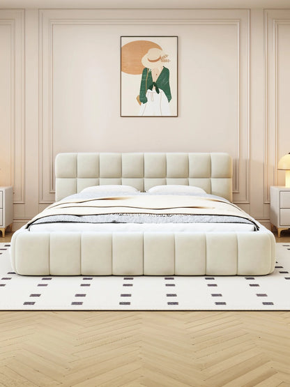 Doppelbett, gepolstertes Bett, Blasenbett mit Lattenrost, 2-Personen-Betten mit Kopfteilrahmen, niedriges Bett