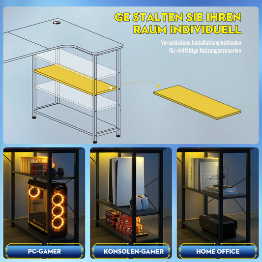 COMHOMA Schreibtisch Gaming Tisch mit Regal, Eckschreibtisch 100cm Computertisch L Form, PC Tisch für Büro, Heimbüro