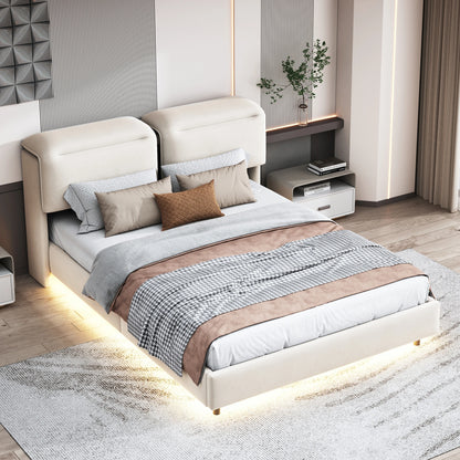 WoodenAura Bett 160 x 200 cm mit Lattenrost, Bett 160x200 cm mit Stauraum und Kopfteil, Bett mit LED-Beleuchtung und Stauraum