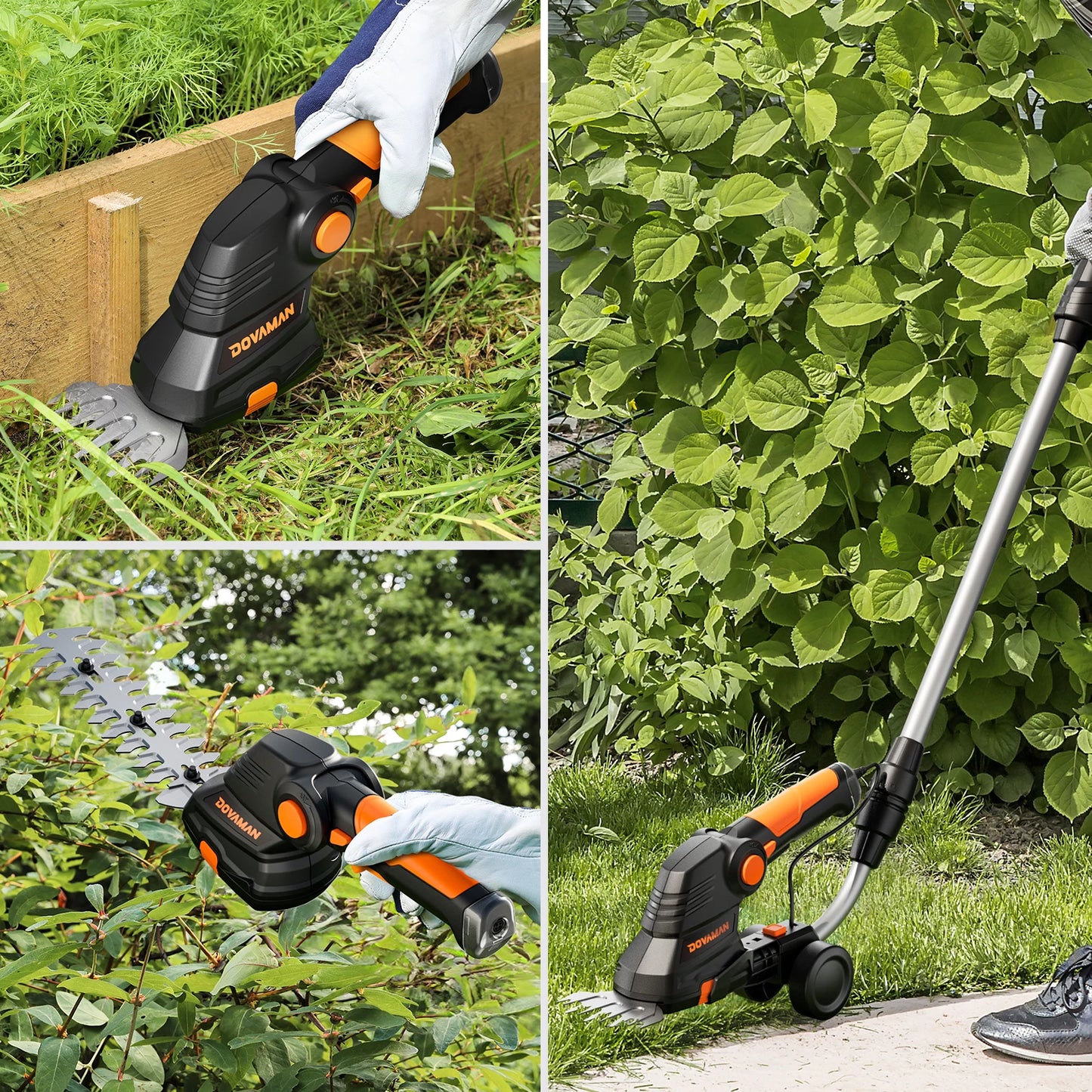 DOVAMANN 3-in-1 7,2 V Akku-Rasenschere mit Teleskopgriff, 2 Klingen (90/170 mm), zum Kanten und Gartenschneiden