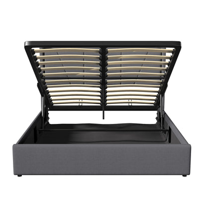 Double Bed,Storage Back and USB Rechargeable,Large Storage Bed,Suitable for Adults or Teenagers,Beige/Grey,Linen