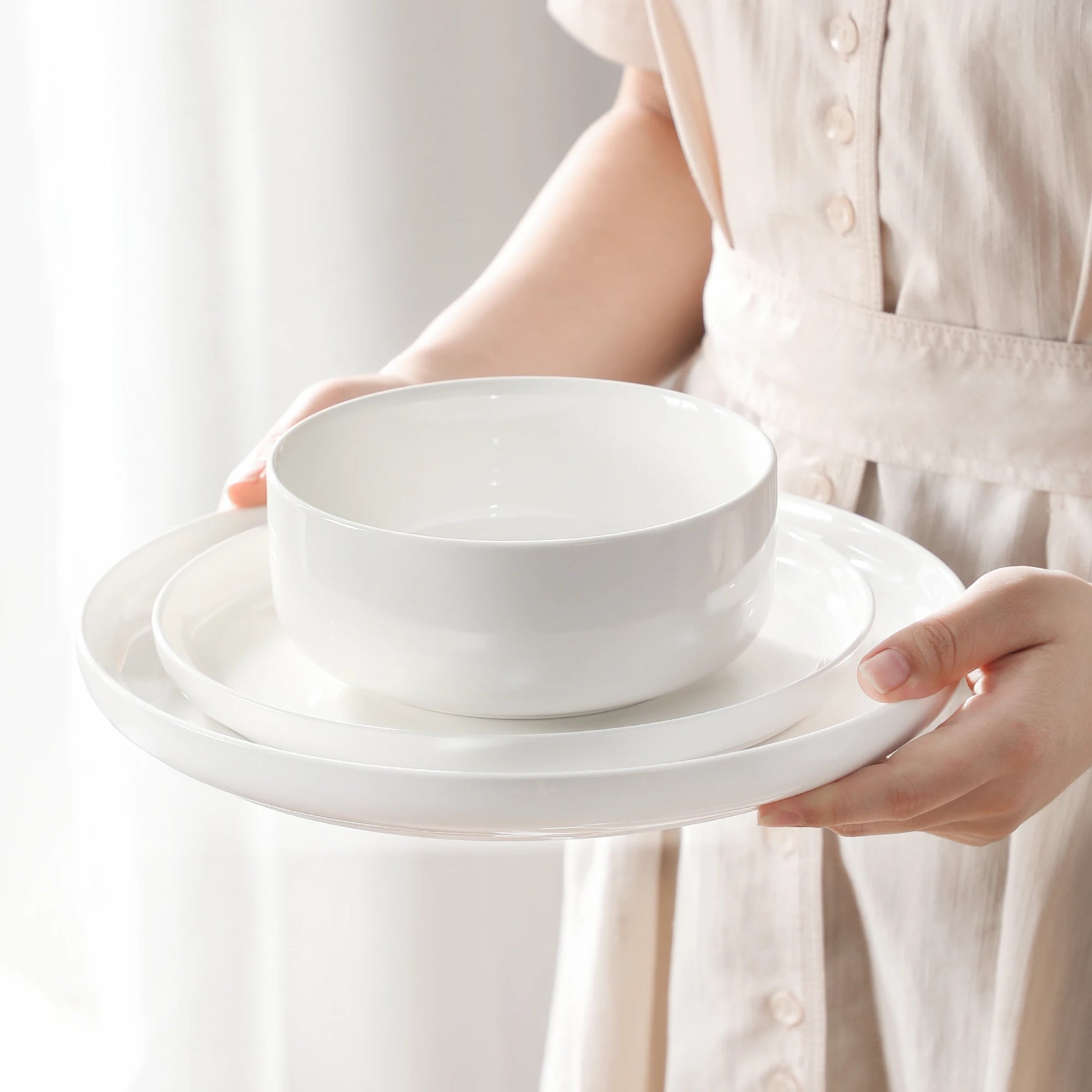 MALACASA 18/36-Piece Ceramic Plate Porcelain Dinnerware Set with 6/12 Pcs Dinner/Dessert Plates,Bowl Tableware Set for 6/12.