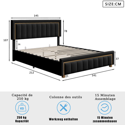 Rosahqnda Upholstered Bed 160x200cm,Hydraulic Storage Function,Light Luxury Style Double Bed,Suitable for Bedroom,Adults,Black