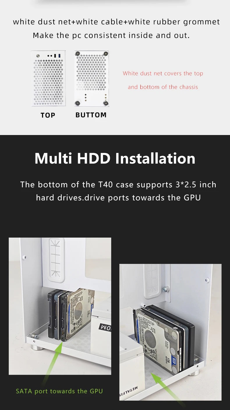 METALFISH T40 Mini ITX Black Case 7L Gaming Computer Chassis Compact transparent PC Support SFX PSU/70mm Cooler With Handle.