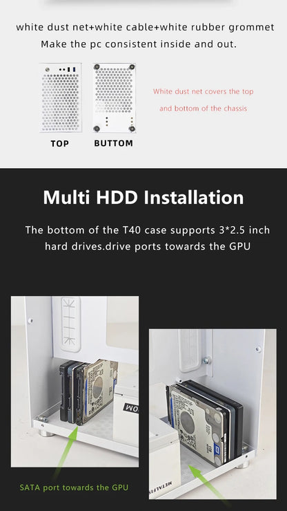 METALFISH T40 Mini ITX Black Case 7L Gaming Computer Chassis Compact transparent PC Support SFX PSU/70mm Cooler/206mm GPU.