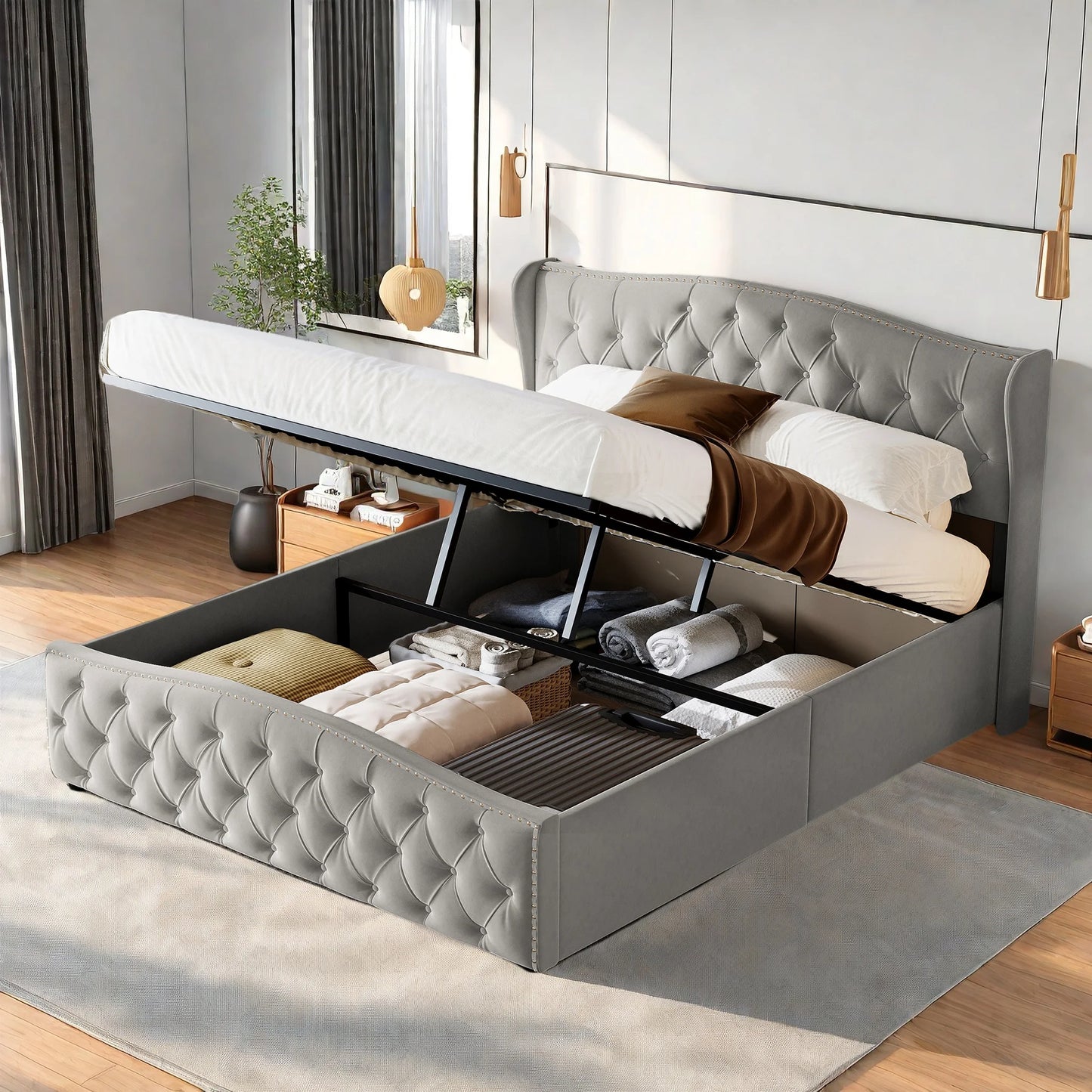 Rosahqnda hydraulisches Bett im modernen Stil, Stilvolles Doppelbett für Jugendliche, Kinder und Erwachsene, ohne Matratze