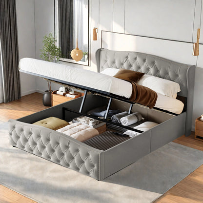 Rosahqnda hydraulisches Bett im modernen Stil, Stilvolles Doppelbett für Jugendliche, Kinder und Erwachsene, ohne Matratze