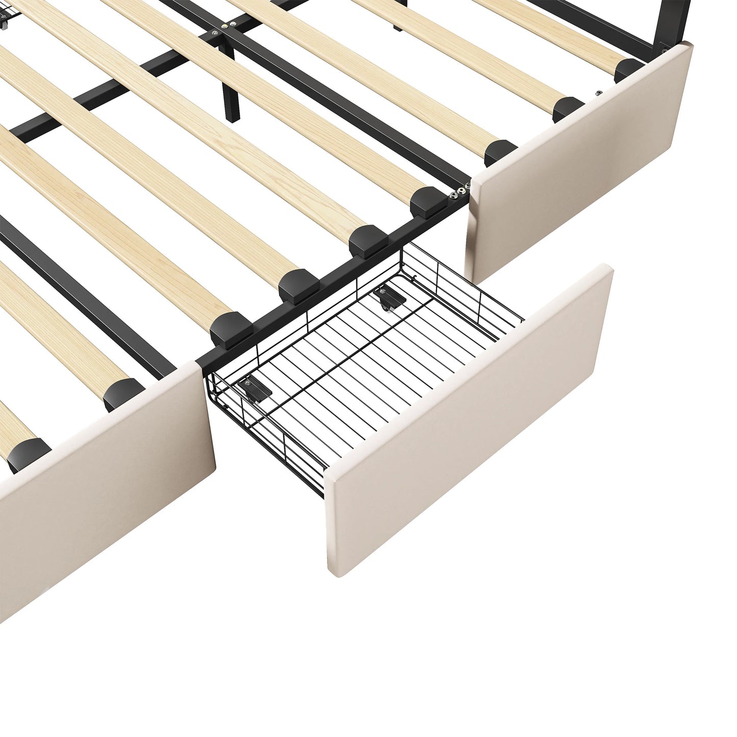 WoodenAura Polsterbett 160x200 cm mit LED-Beleuchtung, Doppelbett mit 4 Schubladen, Bett rahmen mit Lattenrost, keine Matratze