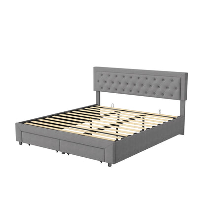 Rosahqnda Bett mit Stauraum, 160–180 x 200 cm, mit Schubladen gepolstert, Doppelbett, hydraulisches Bett, Jugendbett, Wohnungsbett, Samt, Beige/Grau