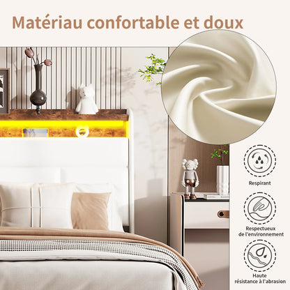 Rosahqnda gepolstertes Doppelbettsystem 140 x 200 cm, modernes Polsterbett, Kopfteil mit LED und USB-Ladestation, PU-Leder