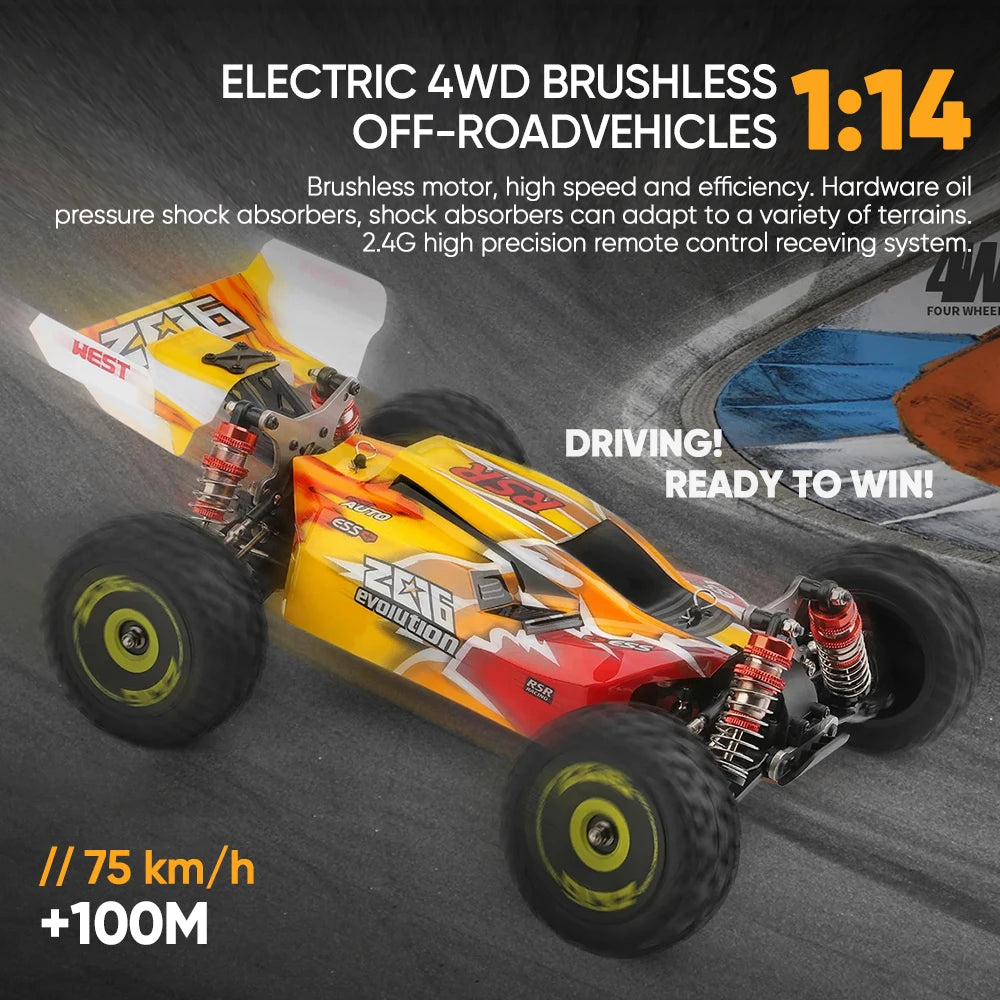 WLtoys 144010 144001 75KM/H 2.4G RC Car Brushless 4WD Electric High Speed Off-Road Remote Control Drift Toys for Children Racing.
