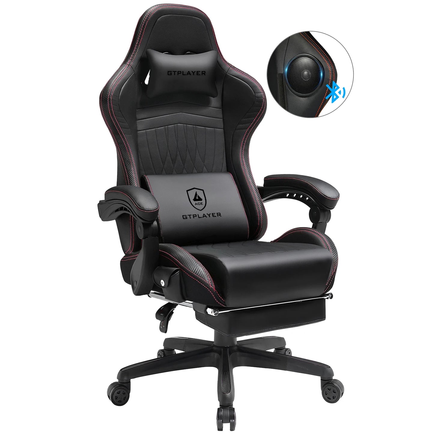 GTPLAYER Gaming Stuhl, Ergonomischer Gaming Sessel Schreibtischstuhl PC mit Fußstütze Lautsprecher Musik Bürostuhl bis 150kg