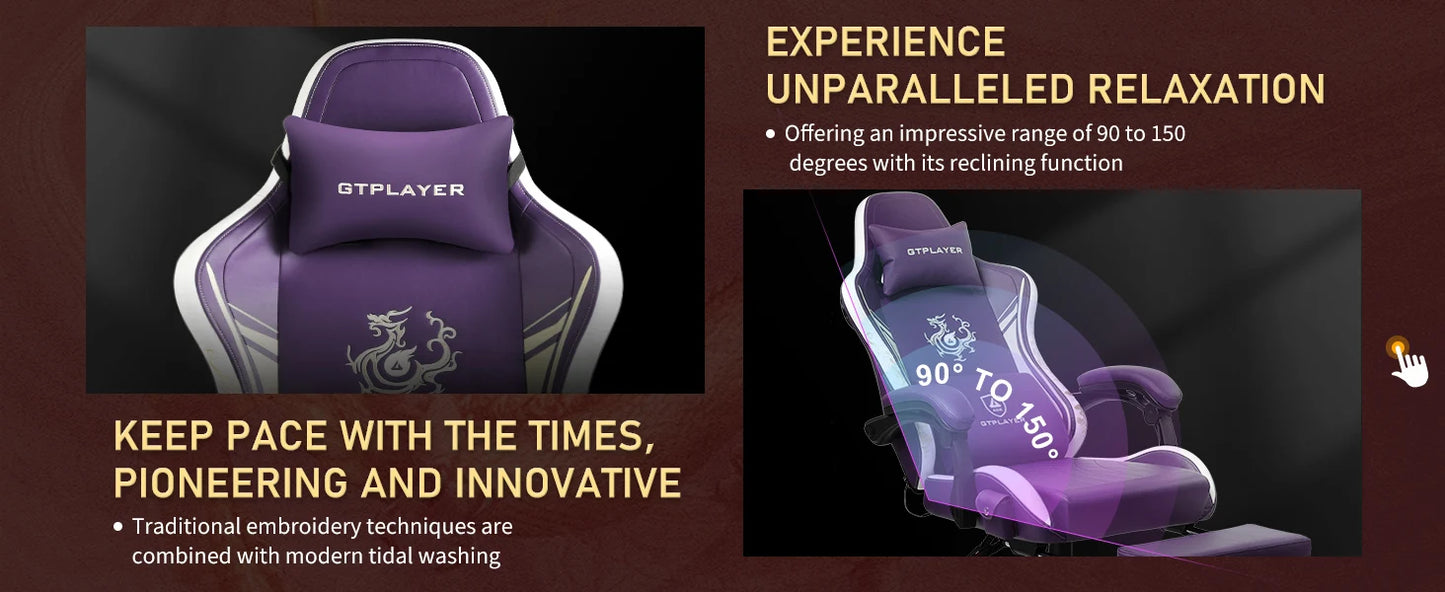 GTPLAYER Gaming Stuhl Gamer Stuhl mit Bluetooth-Lautsprechern und Fußstütze, Dragon Series Bürostuhl, Ergonomischer Gaming-Stuhl