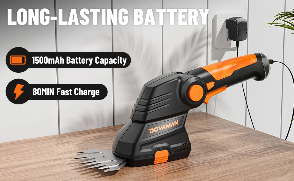 DOVAMANN 3-in-1 7,2 V Akku-Rasenschere mit Teleskopgriff, 2 Klingen (90/170 mm), zum Kanten und Gartenschneiden
