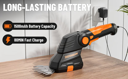 DOVAMANN 3-in-1 7,2 V Akku-Rasenschere mit Teleskopgriff, 2 Klingen (90/170 mm), zum Kanten und Gartenschneiden