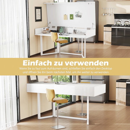 Faltbarer Schreibtisch 120×55cm – Multifunktional, klappbar, mit europäischen Steckdosen, zum Verstecken auf dem Schreibtisch