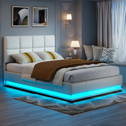 ROSAHQNDA Gepolstertes Bett mit Stauraum, 140 x 200 cm Bettgestell mit Kopfteil aus PU-Paneel, modernes Doppelbett, ohne Matratze