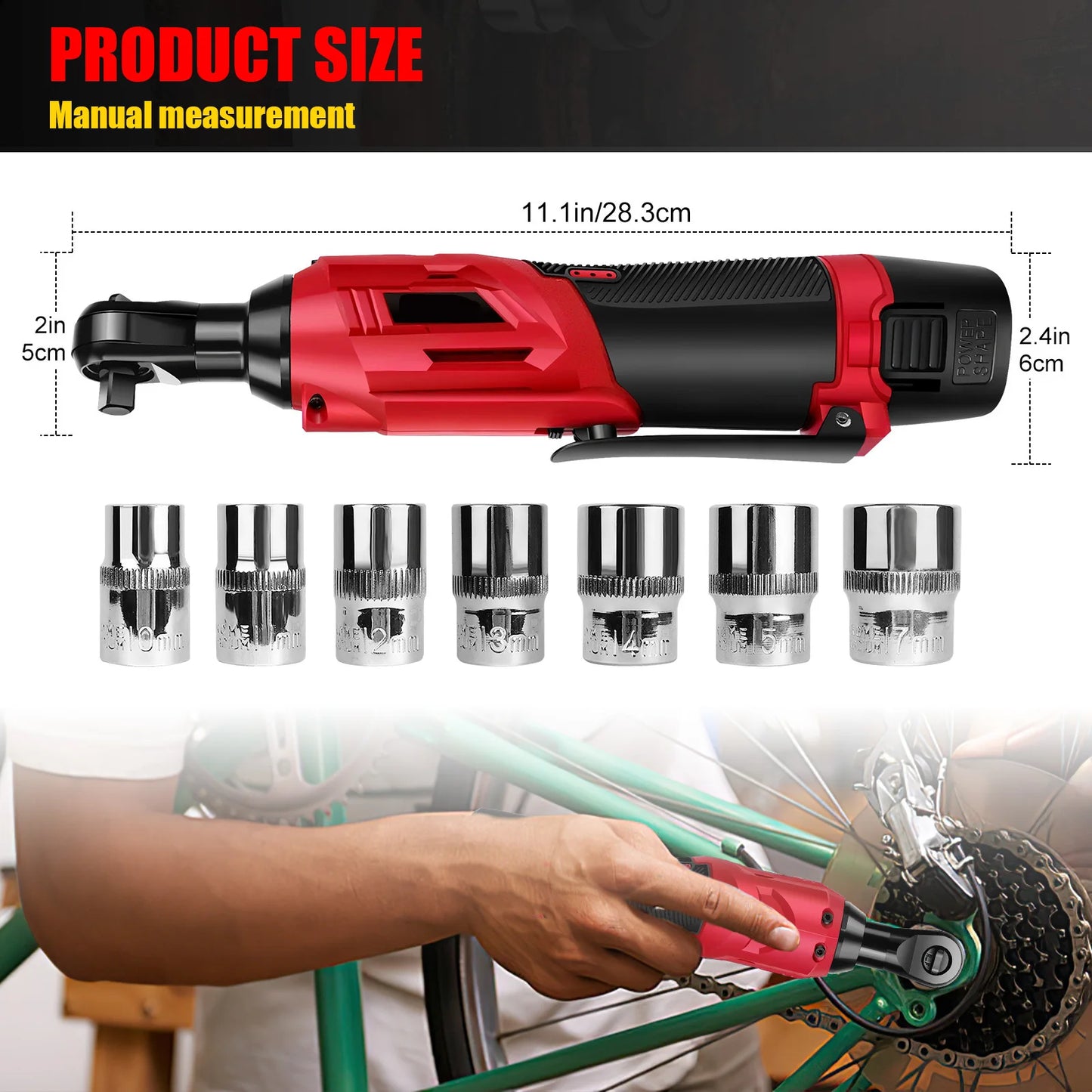 200 Nm kabelloser elektrischer Ratschenschlüsselsatz 90 °   3/8-Zoll-Winkelschlüssel mit 7-teiligem Steckschlüsselsatz, Ratschenwerkzeug mit 2 Lithiumbatterien