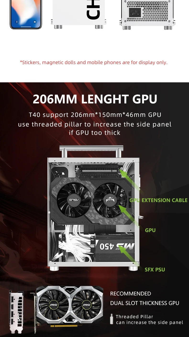 METALFISH T40 Mini ITX Black Case 7L Gaming Computer Chassis Compact transparent PC Support SFX PSU/70mm Cooler With Handle.