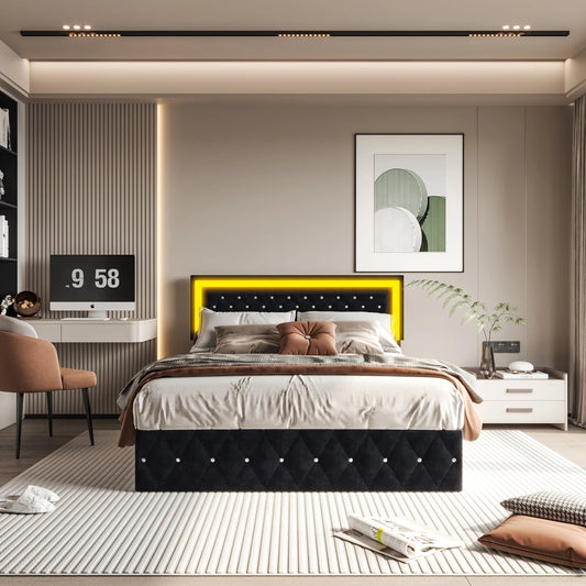 Rosahqnda Modernes Polsterbett, Doppelbett, Bettkasten mit großem Stauraum,stylischer Samt, beige/schwarz, ohne Matratze