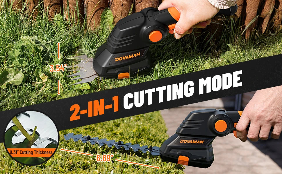 DOVAMAN 7,2 V Akku-Rasenschere, Griff mit drei Positionen, 80-Minuten-Schnellladung, 1500 mAh Akku, kompakte elektrische Schere