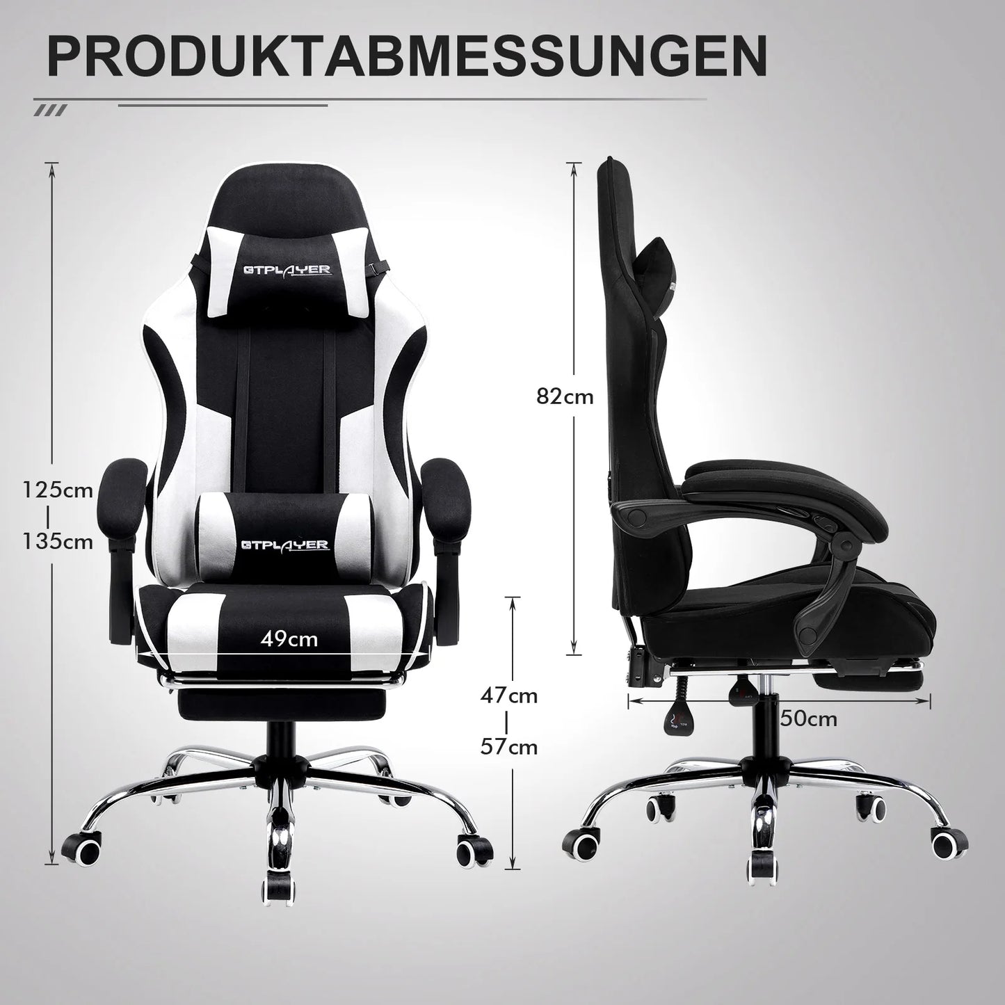 GTPLAYER Bürostuhl Gaming Stuhl Stoff Gaming Sessel Ergonomischer Gamer Stuhl mit Fußstütze, Kopfstütze Lendenkissen, Gepolstert