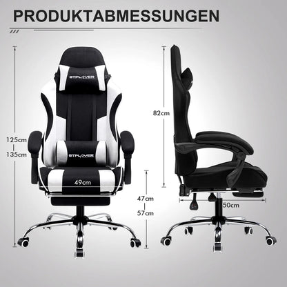 GTPLAYER Bürostuhl Gaming Stuhl Stoff Gaming Sessel Ergonomischer Gamer Stuhl mit Fußstütze, Kopfstütze Lendenkissen, Gepolstert