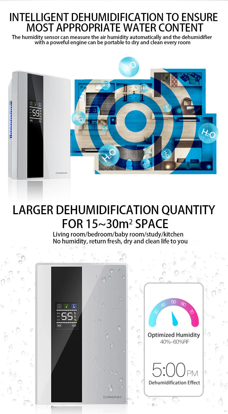 Dehumidifier and Air Purifier 2 in 1 Moisture Absorber Household Mute Bedroom Basement Remote Control Timing External Water Pipe.