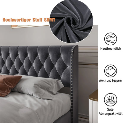 RosahqndaPolsterbett mit Lattenrost und Kopfteil, Boxspringbett mit großem Stauraum, für Erwachsene & Jugendliche, ohne Matratze