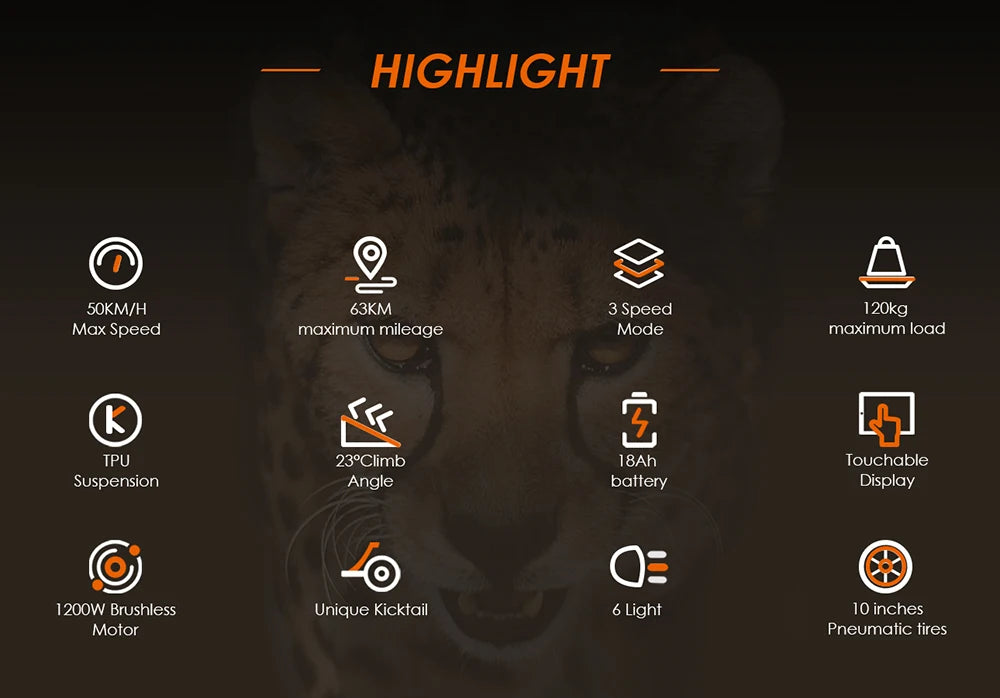 KuKirin G3 Electric Scooter 10" Off-road 1200W Motor 52V 18Ah Lithium battery Max Speed 50km/h, Shock arm Suspension 63km Range.