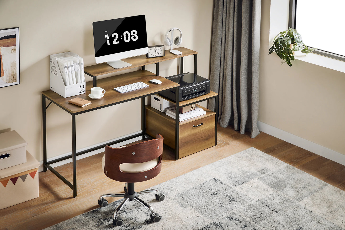 SoBuy FWT103-PF Schreibtisch mit 3 Ablagen Computertisch Bürotisch für Homeoffice Industrie-Design BHT ca. 143x90x50cm