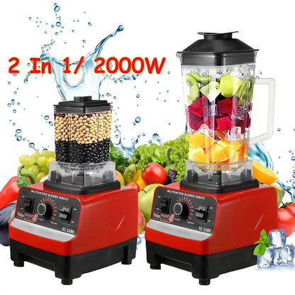 2 IN 1 Electric Blender 2000W High Power Heavy Duty Blender Food Processor Smoothie for Kitchen Juicer Durable Stationary Blende.