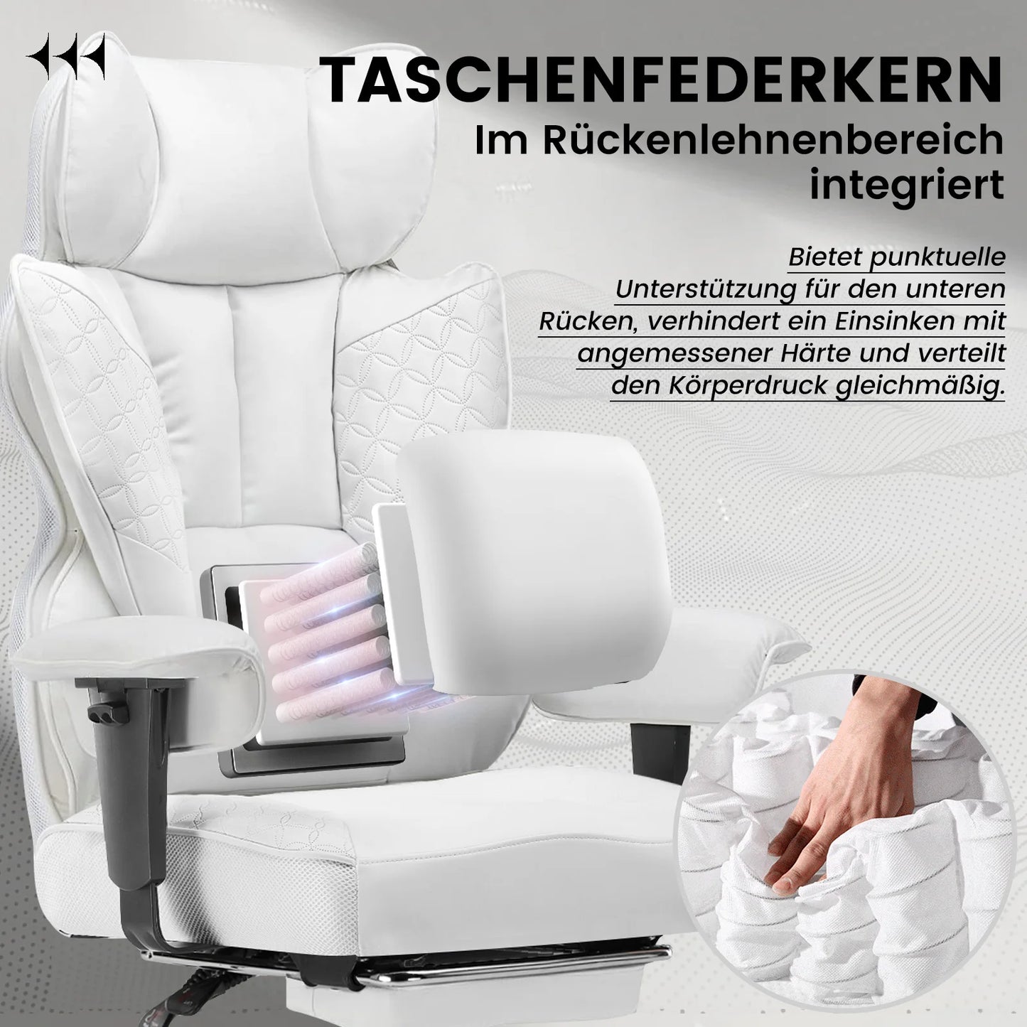 COMHOMA Gaming Stuhl, ergonomischer Bürostuhl, Schreibtischstuhl mit verstellbare Armlehnen, Taschenfederkern-Lendenwirbelstütze