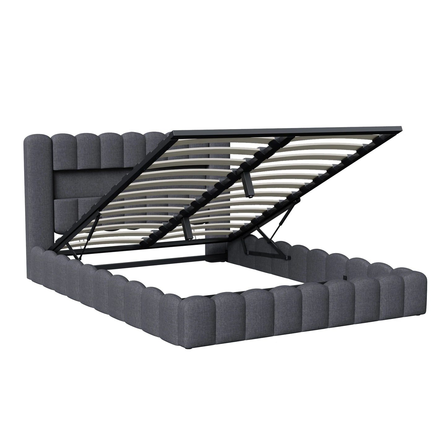 Rosahqnda Upholstered Bed 140x200cm,Storage Bed with LED and USB Charging,for Adults,Teen Bedrooms,Gray, Beige,Linen