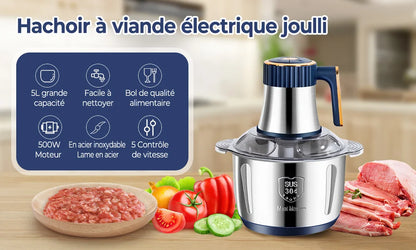 Electric Meat Grinders 5L Food Crusher Stainless Steel Multifunctional Vegetable Slicer Processor Chopper Kitchen Blenders.