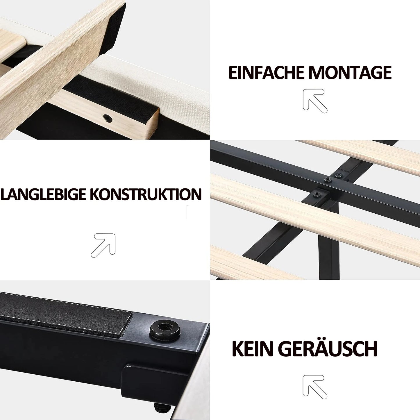 Rosahqnda Polsterbett 140/160x200cm, Doppelbett mit LED, 2 USB, schwebender Bettrahmen, Holzlattenrost, graues Leinen