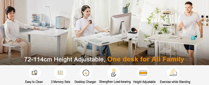 COMHOMA Höhenverstellbarer Schreibtisch mit USB-Buchse und Haken, Elektrisch Verstellbarer Computertisch, Steh-Sitztisch