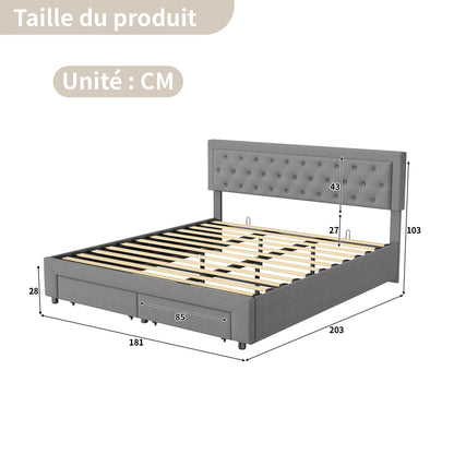 Rosahqnda Bett mit Stauraum, 160–180 x 200 cm, mit Schubladen gepolstert, Doppelbett, hydraulisches Bett, Jugendbett, Wohnungsbett, Samt, Beige/Grau