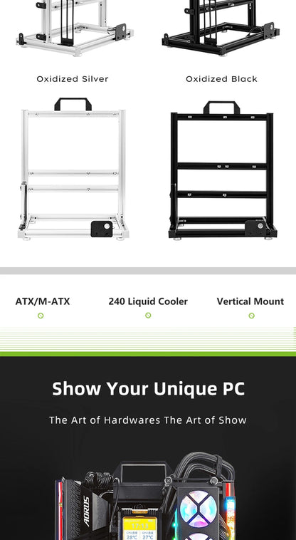 METALFISH BlockCase Aluminum Open Frame Case Support ATX/M-ATX Mainboard GPU Mount Horizontally 240 Water Cooler Gaming Cabinet.