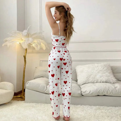 Damen pyjamas plus Größe Pyjamas Set 2 Stück kurze Weste Hose weiß atmungsaktiv weich lässig Love Print.