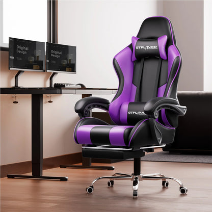 GTPLAYER Gaming Stuhl mit Massage, Ergonomischer Schreibtischstuhl mit Fußstütze, Kopfstütze, Drehstuhl für Büro und Gamer