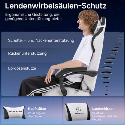 GTPLAYER Gaming Stuhl, Ergonomischer Gamer Stuhl aus Kunstleder-Stoff mit Lendenwirbelstütze, PC-Stuhl mit verbreiterter Rückenl
