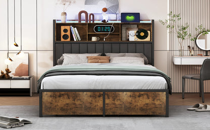 Rosahqnda Doppelbettgestell aus Eisen mit LED & USB & Schubladen, Polsterbett 140-160-180*200cm,Stauraum-Kopfteil,Jugendbett,PU