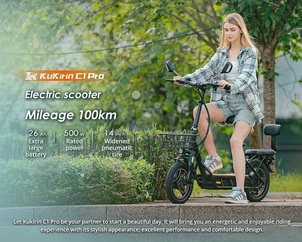 KuKirin C1 Pro Adult Electric Scooter With Seat 14" Tire 500W Motor 48V 26Ah Battery 45km Max Speed Electric Motorcycle.