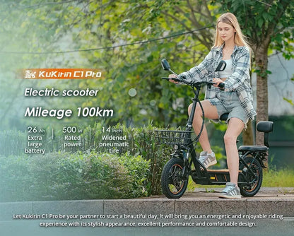 KuKirin C1 Pro Adult Electric Scooter With Seat 14" Tire 500W Motor 48V 26Ah Battery 45km Max Speed Electric Motorcycle.