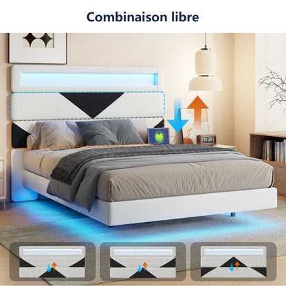 Rosahqnda Schwebebett 140*190cm Doppelbett Rahmen 160*200cm mit LED&USB Polsterbett Erwachsenenwohnung Jugendbett Samt