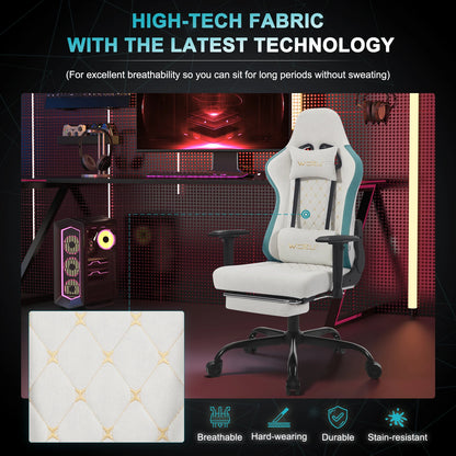 WOLTU Drehbarer Massage-Computer-Gaming-Stuhl, ergonomischer Racing-Gamer-Bürostuhl mit Rollen, Kopfstütze, Fußstütze, Lendenkissen