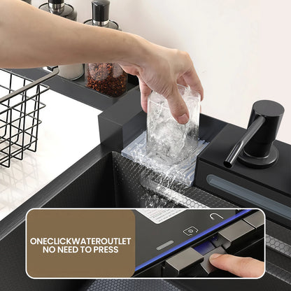 Seeiswork Edelstahl-Wasserfall-Küchenspüle, extra groß, Einzelschlitz, Digitalanzeige, multifunktionale Geschirrspülbecken, Tassenwascher