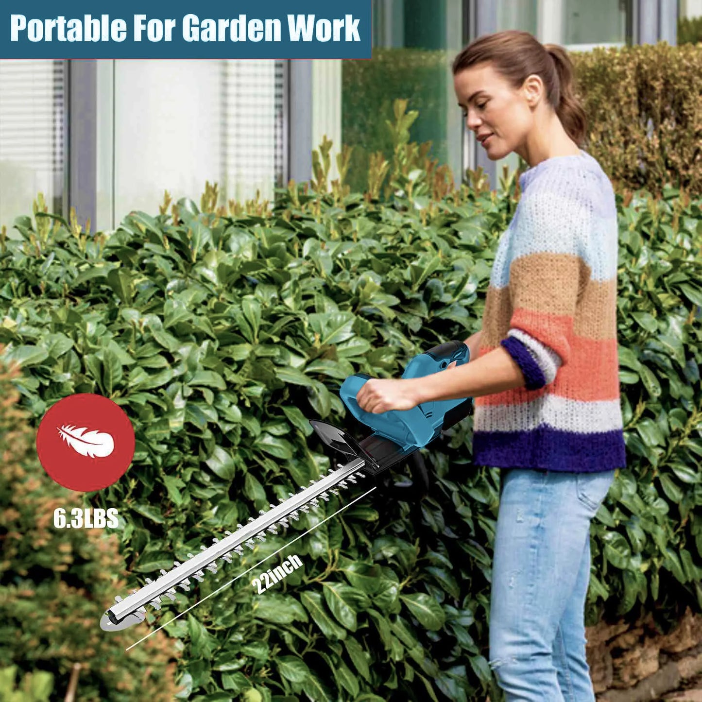 21 V Akku-Heckenschere, 22 Zoll, elektrischer Heckenschere mit Dual-Action-Klinge, 3/5 Zoll Schnittkapazität für Makita 18 V Akku