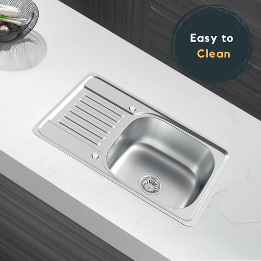 66 x 42 cm großes Edelstahl-Küchenspüle mit Abtropffläche, silbrige Einzelschüssel-Spüle aus Inox, linke/rechte Installation
